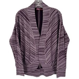 Prana Paradiso Cardigan Sweater Purple Womens Size Medium Open Front Striped